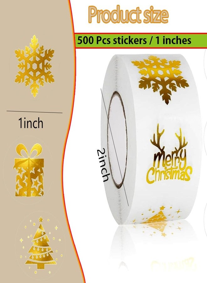 Hrnsnails 500Pcs Christmas Stickers Roll - Hot Stamping Snowflake Self-Adhesive Sealing Stickers,Gold Sparkly Waterproof Decals for Christmas Party Envelope Scrapbook Decor（ 6 Pattern Designs） - Image 2